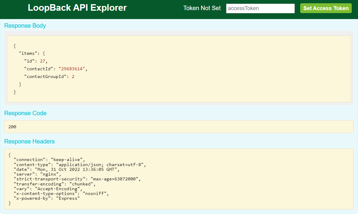 Using LoopBack API Explorer to explore API requests